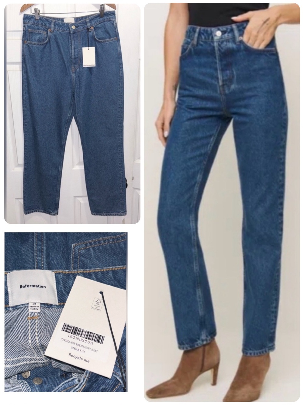 NWT Reformation Cynthia High Rise Straight Jeans Cleary Wash Size 31